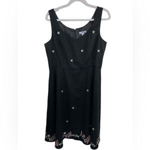 Dress barn A Line Dress Black Floral Embroidered Linen & Rayon Back Zip size 12